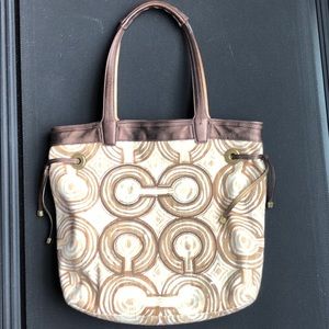 Coach Tote Signature Bag - linen and leather